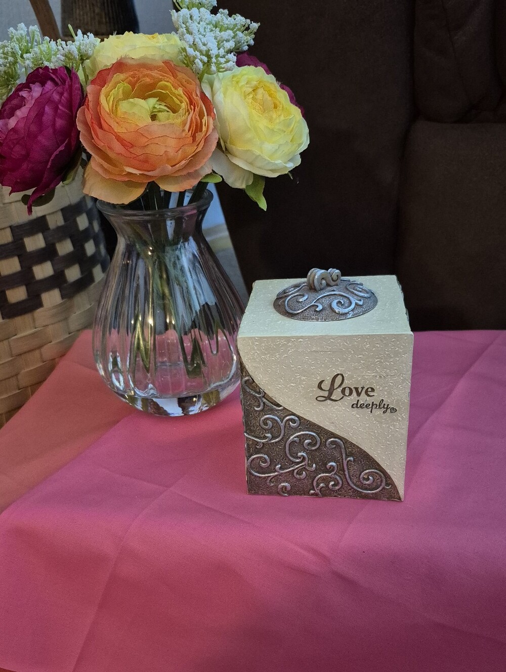 Decorative 4 Sided Motivational Box With A Tea Light Candle. GOOD CONDITION